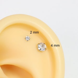 Tiny CZ Studs, Flat Back Labret Stud, Cartilage Stud, Helix Piercing, Nose Stud, Stone Earrings, Dainty Minimalist Earrings
