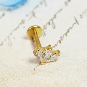 Tiny CZ Cartilage Earring, Petal Stud Earrings, Marquise Flower Earrings, Helix Stud, Tragus Stud, Labret Stud, Flat Back Earring