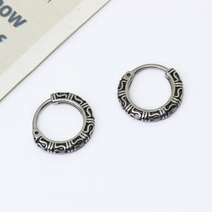 Retro Men Hoop Earrings, Vintage Titanium Steel Hoop Earring for Men, Cool Punk Huggie Hoops, Mens Hip Hop Earrings, Gift for Him
