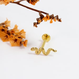 Tiny Serpent Cartilage Stud Earrings, Snake Stud, Gold Tragus Studs, Flat Back Labret Stud, Animal Earrings, Helix Stud, Conch Studs