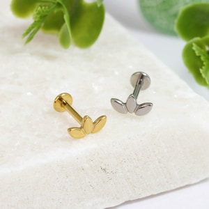 Tiny Tragus Stud, Climber Labret, Leaves Helix Stud, Labret Studs, Cartilage Earrings, Flat Back Stud, Conch Earring