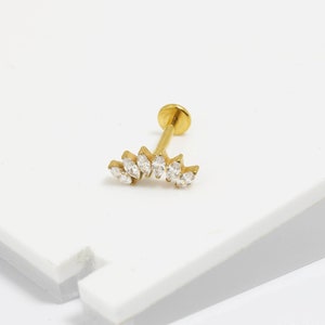 Curved CZ Bar Earrings, CZ Labret Studs, Flat Back Stud, Dainty Everyday Ear Stack, Tragus Stud, Helix Stud, Cartilage Stud