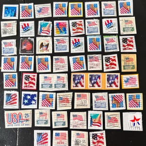 60 USED American Flag Stamps Cancelled Stamps Junk Journals Ephemera Philatelist