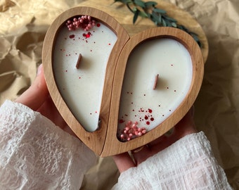 Dough bowl candle /Coconut candle / Heart candle set 2 in 1 /Sympathy gift / Wood wick candle / Scented candle / Coconut wax candle