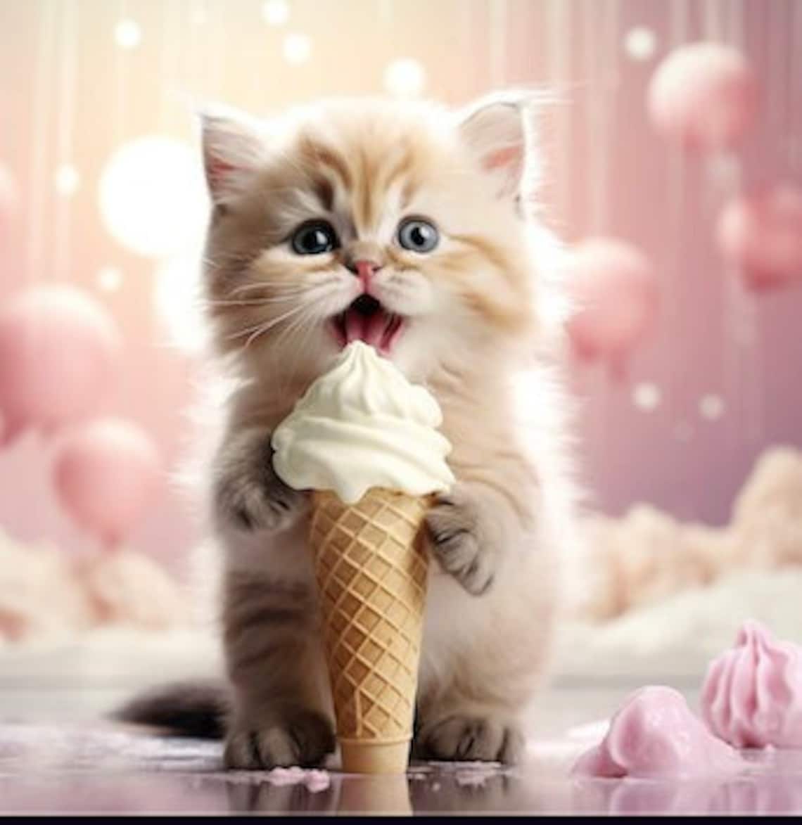 Kitty Eating Ice Cream Cone Etsy