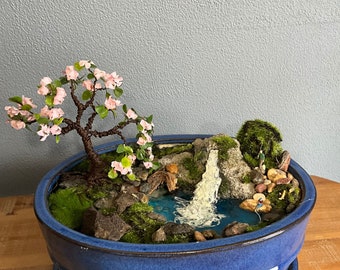 Miniature Waterfall Diorama, Handmade Resin Lake Scene