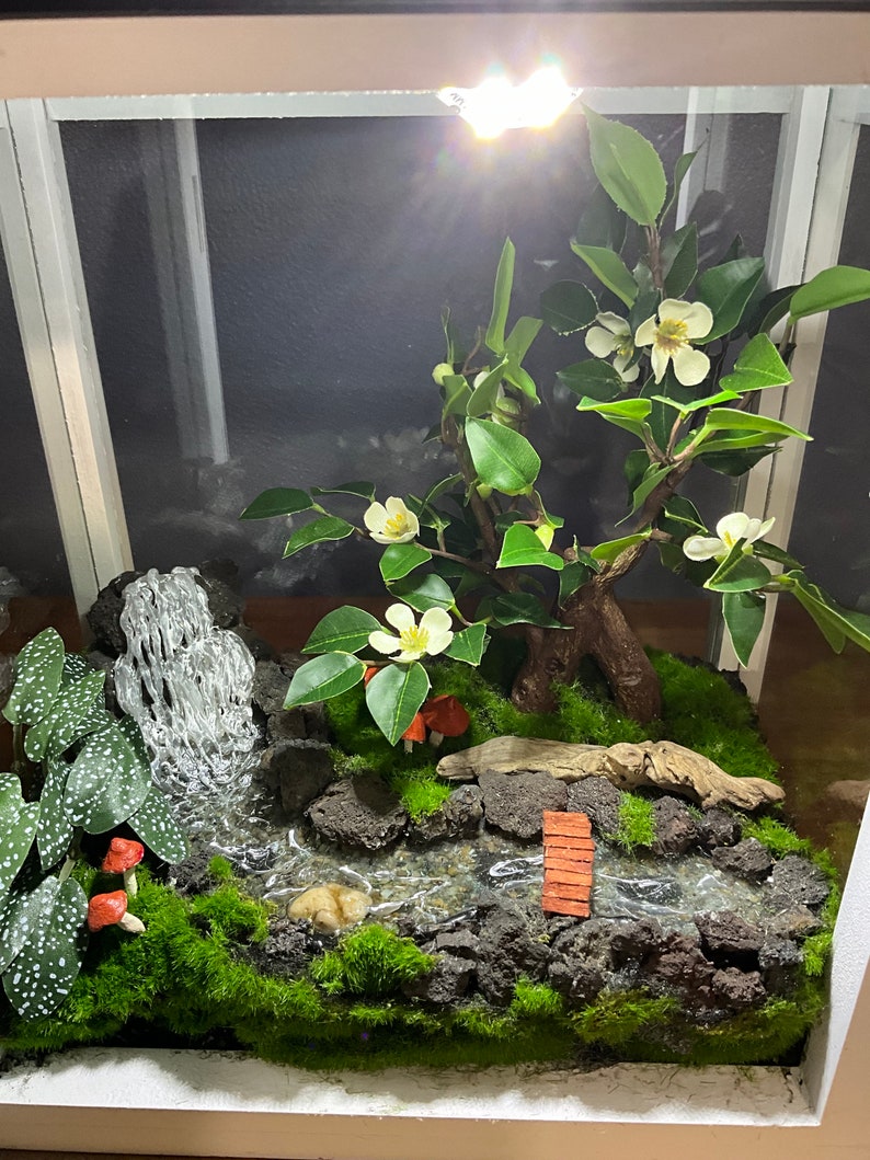 River Terrarium With Bridge and Realistic Faux Moss and Plants Etsy