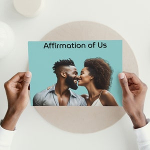 Affirmation de nous, carte de voeux en ébène, célébration de la force, de l'unité et de l'engagement de l'amour. PDF haute résolution, A.I. Art, téléchargement numérique.