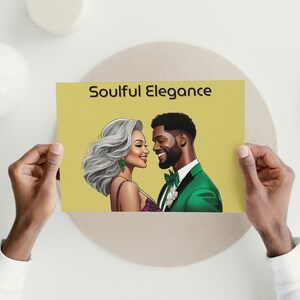 Elegância comovente, traje de noite romântico, amor. PDF de aniversário de Mustard Hue, celebrações de dia dos namorados e amor, download digital de cartões comemorativos.
