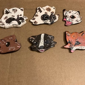 Adorable &quot;Garbage Gang&quot; Animal Clay Pins