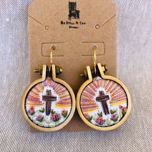 Hand Embroidered Old Rugged Cross earrings