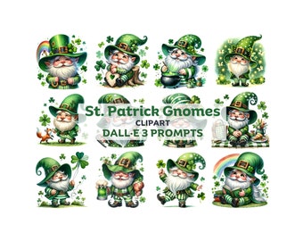 St. Patrick Gnomes DALLE Prompts. Gnome Clipart for St Patrick, St Patrick Tshirt, mug, gifts, decor. DALL-E 3 guide for beginners