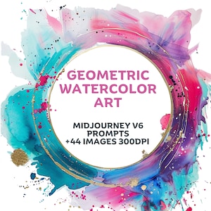Geometric Watercolor Art with Midjourney prompts, Modern Decor, Watercolour Abstract Art, Design templates