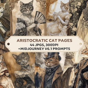 Junk Journal Digital Paper con prompt di metà viaggio, Aristocratic Cat Junk Journal, carta stampabile per gatti, kit stampabile Junk Journal