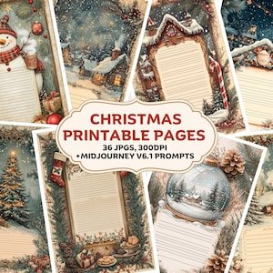 Pagine stampabili di Natale con spunti di metà viaggio, diario di Natale, inviti di Natale, cartoline di Natale, Natale fai da te