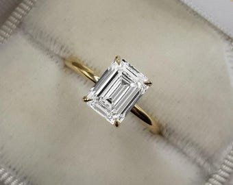 2CT emerald cut engagement ring Yellow Gold Over Sterling Silver 925 Engagement Ring with 2CT Radiant cut CZ simulated diamond, promise ring
