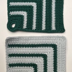 Porta sartenes de crochet de puro algodón / TopFlappen (x2) Verde y azul 18x18cm (aprox.)