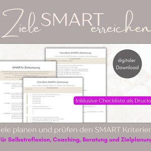 Könnte beinhalten: Eine druckbare Checkliste, die Ihnen hilft, SMARTe Ziele zu setzen. Die Checkliste ist in deutscher Sprache und enthält den Text "SMARTe Zielsetzung" und "Checkliste SMARTe Zielsetzung".