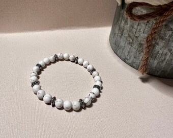 Wagnerite Bead Bracelet ︱ Beautiful White Marble Bracelet ︱ Stacking Bracelet Jewelry ︱ Stone Bracelet ︱ Boho ︱ Trendy