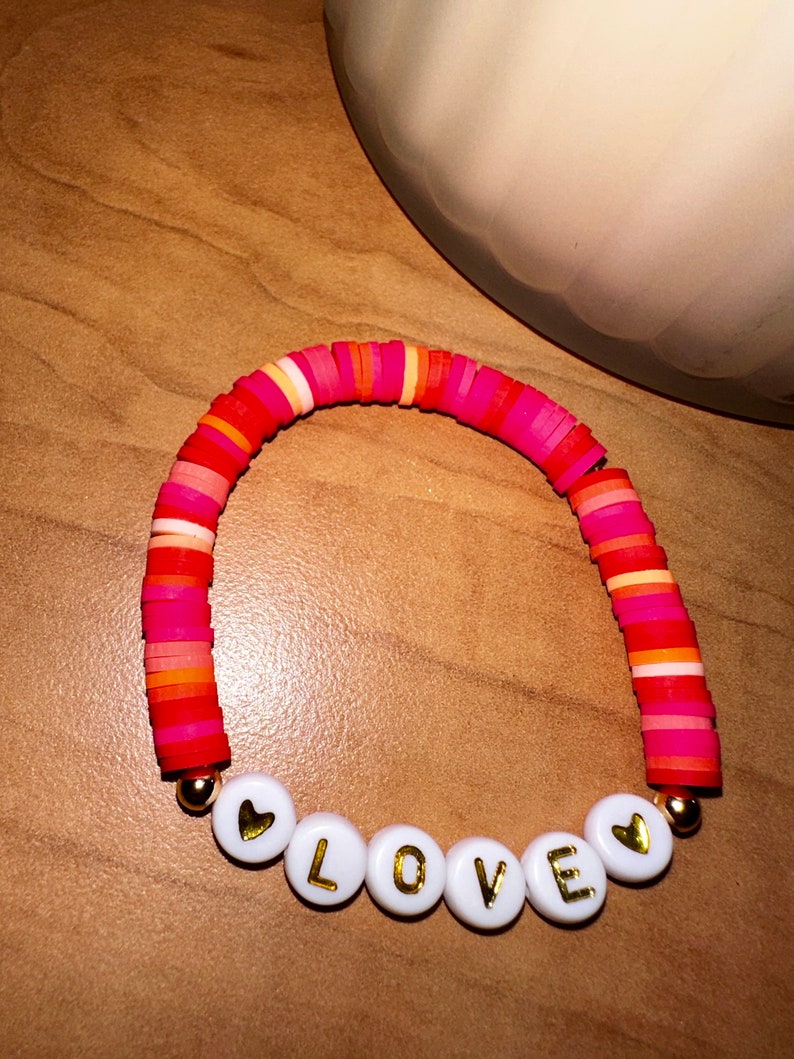 Clay Bead Bracelet Valentines Day Bracelet Heishi Bracelets Sayings
