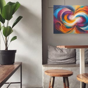 Cuadro abstracto con remolinos de colores infinitos, pintura sobre lienzo con arcoíris y decoración de pared con transición otoñal: arte de vidrio vibrante para el hogar