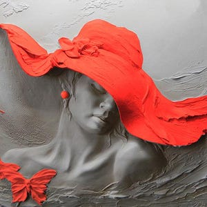 Elegant Woman in a Red Hat Canvas & Glass Painting, Beautiful Wall Art for Home Decor, Unique Gift Idea, Chic Artwork