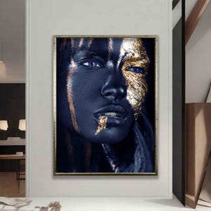 Blue and Gold Woman Canvas Art: Modern Home Decor