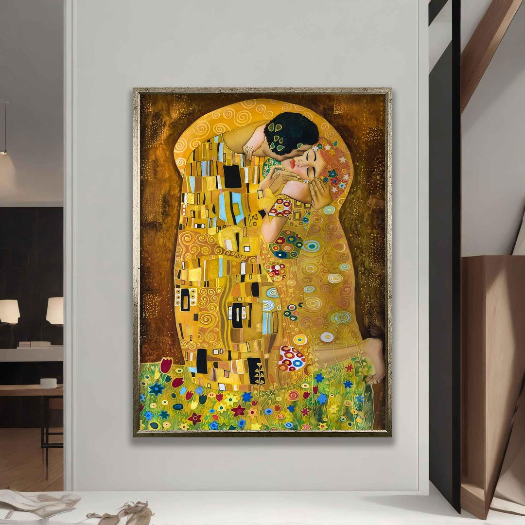 Gustav Klimt the First Kiss Oil Painting Reproduction Canvas Print Home ...