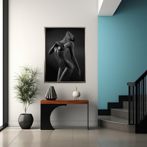 Monochrome Weibliche Figur Leinwand: Sinnliche Schwarz Weiß Kunst Dekor