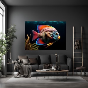 Peixes tropicais coloridos no oceano Tela e pintura em vidro, decoração de parede exclusiva para entusiastas de aquários e peixes tropicais
