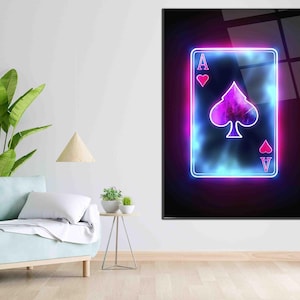 Cuadro de vidrio con la carta del as de corazones: elegante sala de juegos, muebles elegantes y decoración del hogar, perfecto para la noche de póquer y la sala de juegos