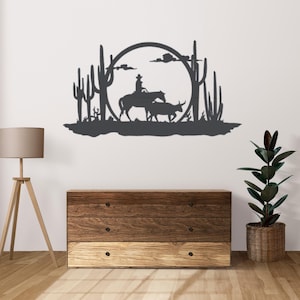Cowboy und Pferd Metall Wandkunst: Rustikales westliches Dekor