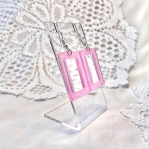 Handmade Dangle Earrings (Pink Rectangle)