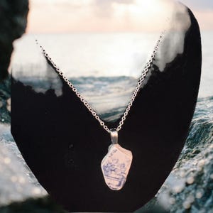 WELSH Coast Natural Blue Sea Pottery Necklace Set in 925 Sterling Silver Stamped Chain, beach find, jewellery, pottery pendant romantic gift
