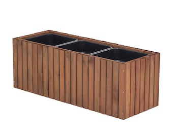 Blumenkasten für innen und außen Pflanzen-Übertopf aus Holz mit Kunststoff-Pflanzeneinsatz 18 l Blumentopf eckig für Terrasse (98x36 h35)