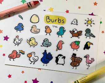 Lámina de vinilo con pegatinas de Burb Birds / Bonita, pegatina, lámina de pegatinas de vinilo