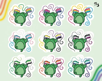 Pegatinas de vinilo de ranas con la bandera del orgullo