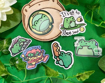 Pegatinas de vinilo de Ranitas Vol. 4 (Club de fans de Froggy, Ok to be bee sad, payaso, ratón de biblioteca, perrito caliente, matemáticas)