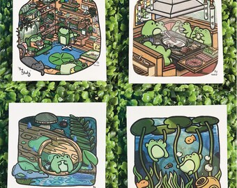 5in x 5in Frog Prints Vol.7 (The Study, KBBQ, RainLog, Underwater)