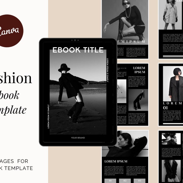 Ebook template canva fashion Black & White | Workbook template | Magazine template | Book cover design | Ebook cover |Ebook digital download