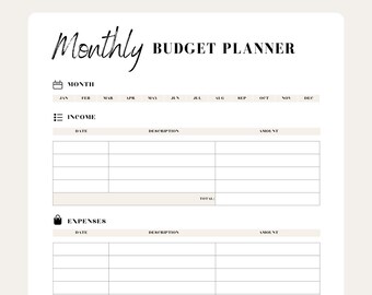 Monthly Budget Planner, Instant Download, Minimal Productivity Planner, Printable Planner