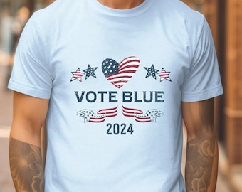 Stem blauw 2024 T-shirt, liberaal cadeau idee, stem blauw patriottisch T-shirt, progressief activist shirt, verkiezing 2024 slijtage