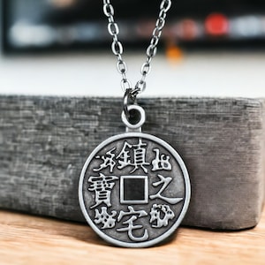 Naszyjnik z chińską monetą szczęścia Feng Shui - autentyczny chiński wisiorek z monetą na dobrobyt i szczęście - symbol energii Feng Shui na bogactwo