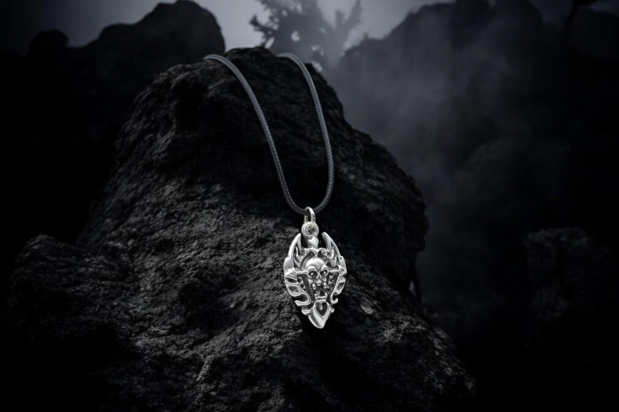 Diablo Devil Shield Necklace, Gothic Gaming Pendant, Dark