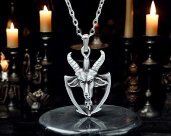 Satanic Goat Head Necklace, Baphomet Pendant, Occult Symbol Jewelry, Gothic Necklace for Men and Women, Pagan Necklace
