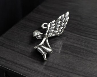 Colar de anjo - Pingente de anjo banhado a prata - Amuleto de anjo da guarda - Joia de proteção espiritual - Símbolo de esperança e paz