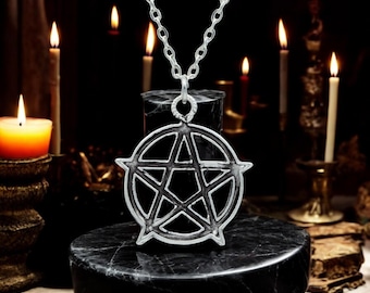 Pentagram Wiccan Necklace, Silver Pagan Pendant, Gothic Occult Jewelry, Witchcraft Protection Charm, Gift for Wiccans and Pagans