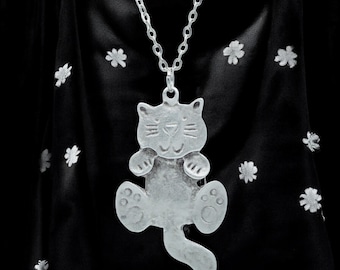 Cat Necklace, Playful Cat Pendant, Silver-Plated Cat Charm Necklace, Gift for Cat Lovers, Cute Animal Jewelry