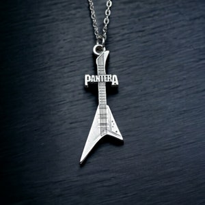 Pantera Electro Guitar Necklace, Silver-Plated Rock Charm for Electric Guitar Music, Pendant for Heavy Metal Fans