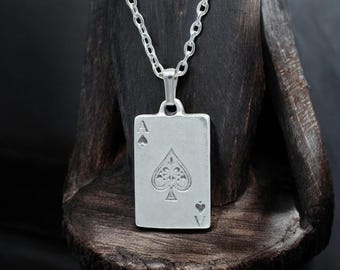 Collar de as de picas, colgante con símbolo de carta, joyería vanguardista, regalo único para hombres y mujeres, dije de jugador bañado en plata